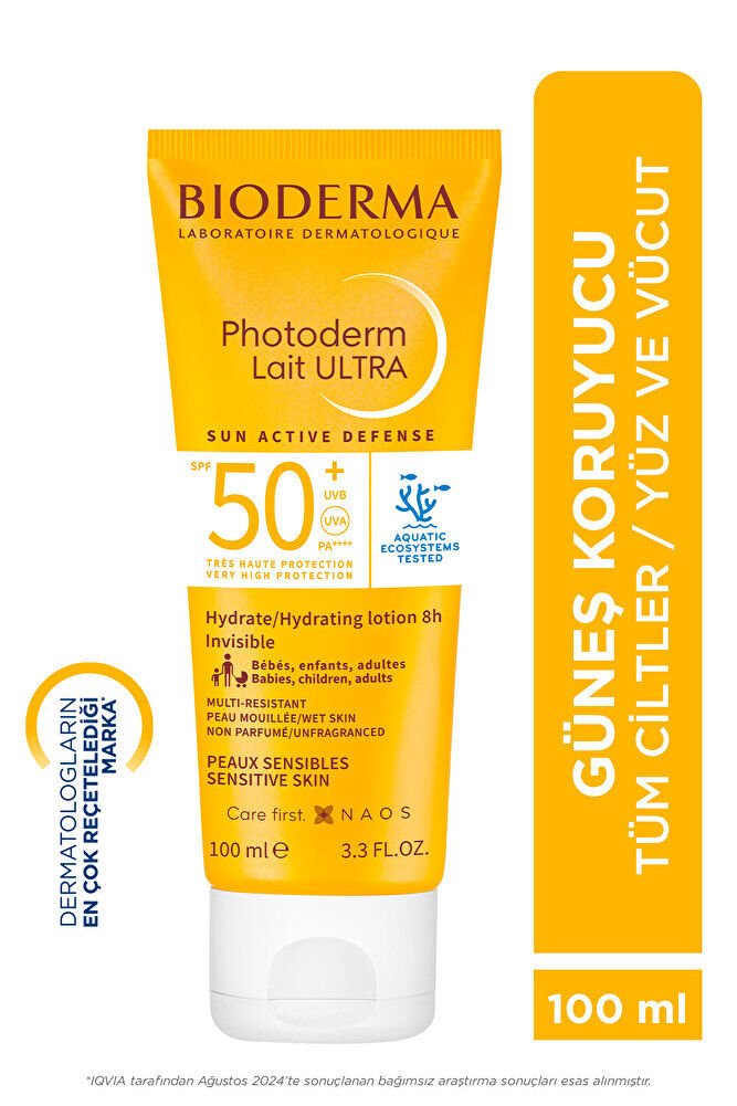 Photoderm Lait Ultra SPF50+ Tüm Ciltler için Yüksek Koruma Süt Formda Yüz, Vücut Güneş Kremi 100 ml