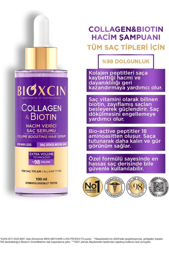 Bioxcin Kolajen ve Biotinli Hacim Artırıcı Saç Serumu 100 ml – Saç Dökülmesine Karşı, Tüm Saç Tiplerine Uygun