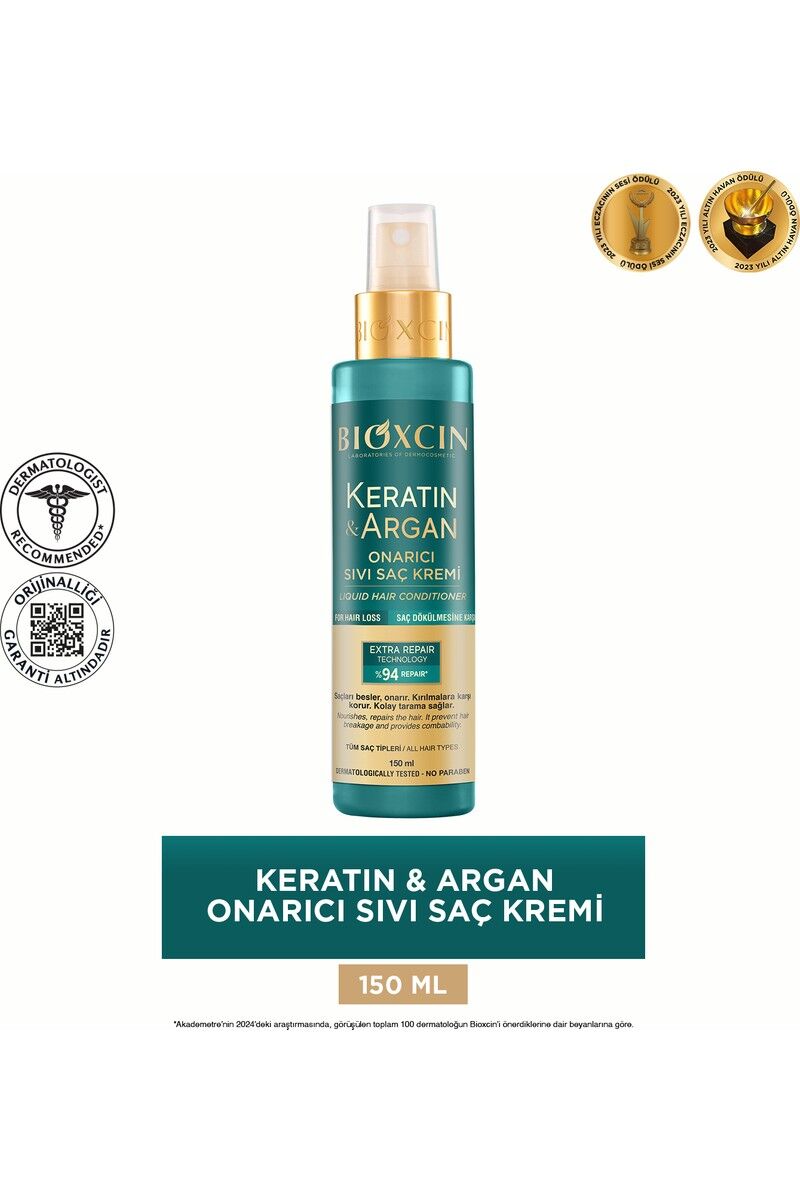 Bioxcin Keratin & Argan Onarıcı Sıvı Saç Bakım Kremi 150 Ml Yıpranmış Ve Hasar Görmüş Saçlar