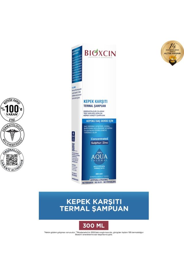 Bioxcin Kepek Karşıtı Termal Şampuan - Kepekli Saçlar İçin Yatıştırıcı ve Paraben İçermeyen Formül, 300 ml