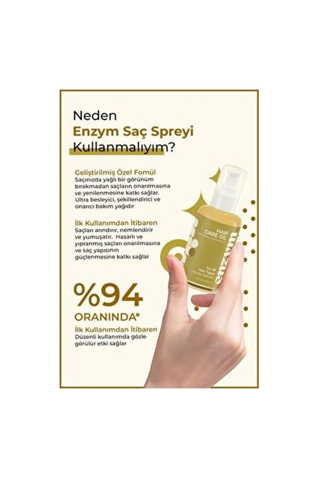 Enzym Cosmetics Doğal Saç Bakım Yağı Onarıcı Etkiyle 100 ml Biberiye İçerikli