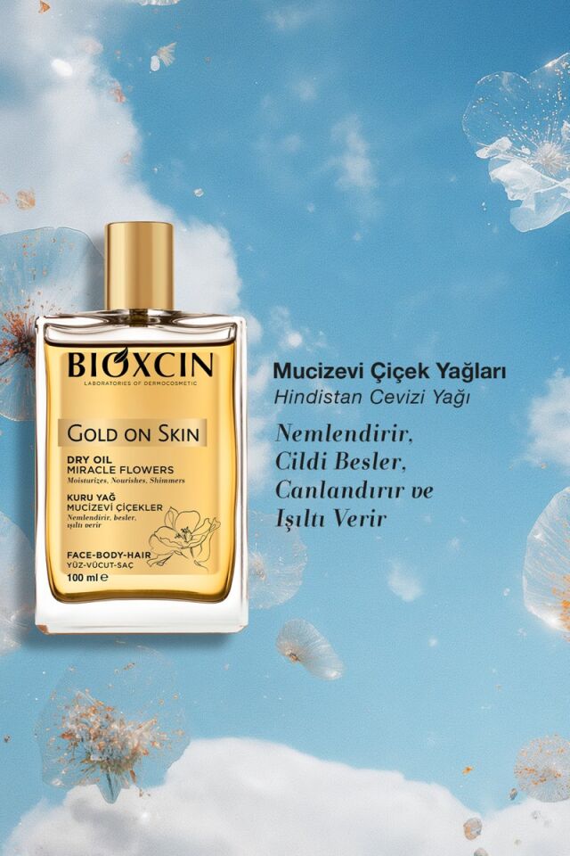 Bioxcin Gold On Skin Kuru Yağ 100 ml Sprey Doğal, Cilt & Saç Için Besleyici, Nemlendirici Yağ, Monoi Kokulu