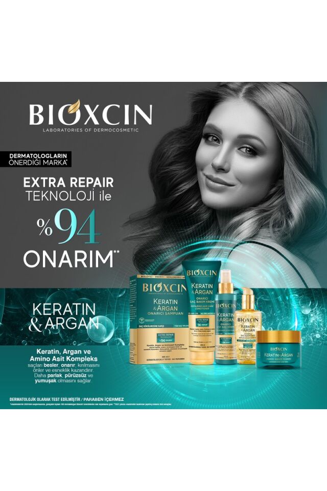 Bioxcin Keratin ve Argan Yağlı Onarıcı Saç Maskesi 225 ml – Derin Nemlendirme, Parlaklık ve Güçlü Protein Kompleksi
