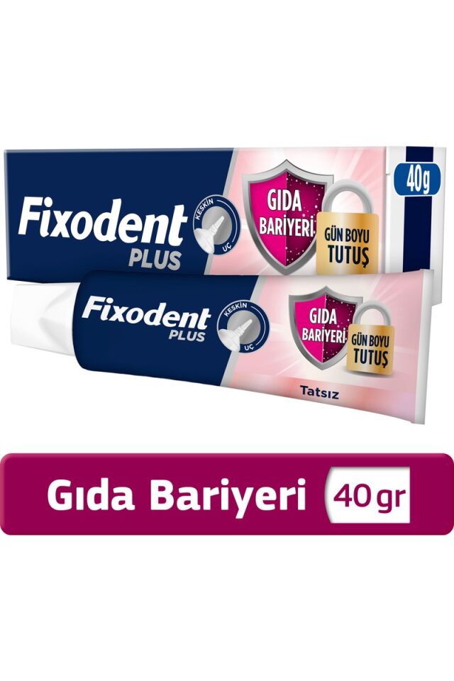 Fixodent Plus Diş Protez Yapıştırıcı Krem 40 g – Aromasız, Güçlü Tutuş ve Gıda Bariyeri, Tam/Kısmi Protezler İçin