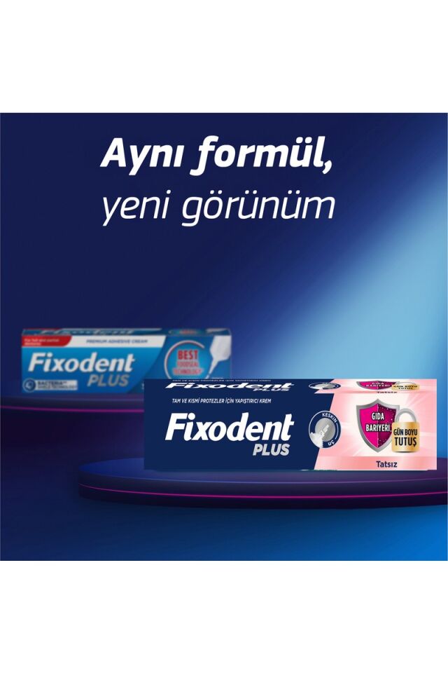 Fixodent Plus Diş Protez Yapıştırıcı Krem 40 g – Aromasız, Güçlü Tutuş ve Gıda Bariyeri, Tam/Kısmi Protezler İçin