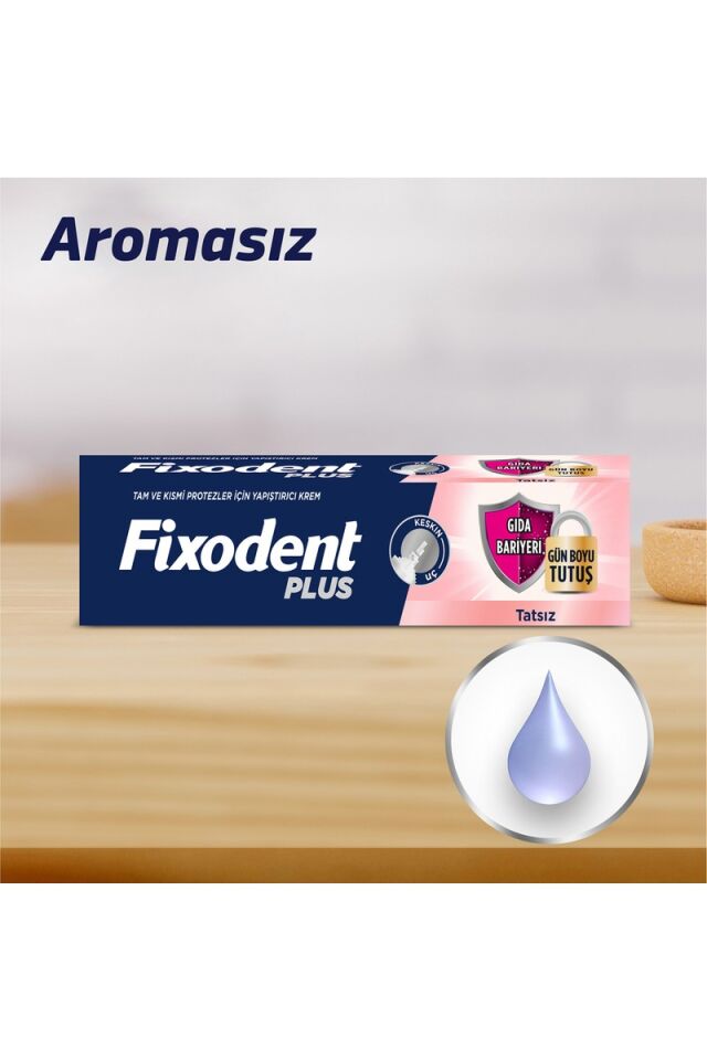 Fixodent Plus Diş Protez Yapıştırıcı Krem 40 g – Aromasız, Güçlü Tutuş ve Gıda Bariyeri, Tam/Kısmi Protezler İçin