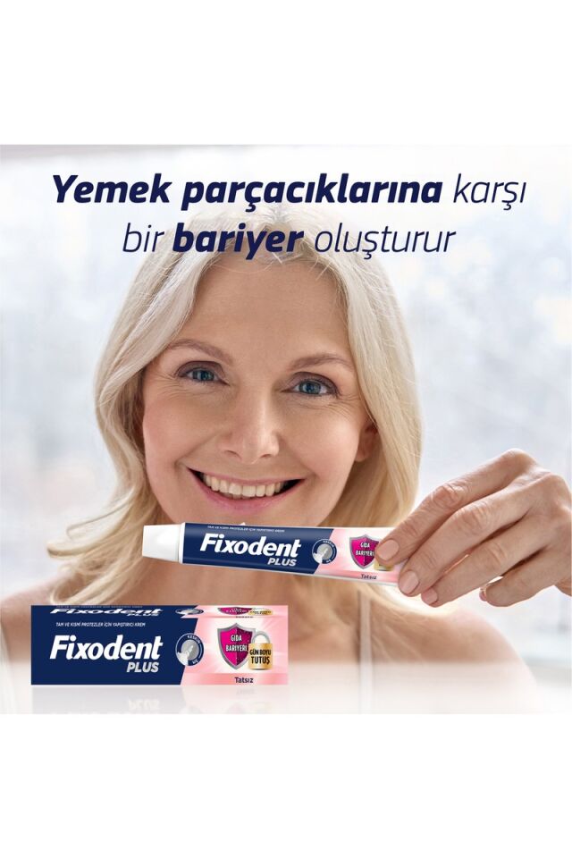 Fixodent Plus Diş Protez Yapıştırıcı Krem 40 g – Aromasız, Güçlü Tutuş ve Gıda Bariyeri, Tam/Kısmi Protezler İçin