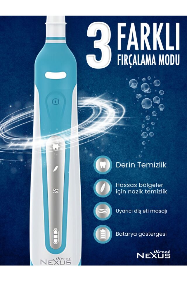 Direct Nexus Elektirikli Şarj Edilebilir Diş Fırçası + 2 Yedek Başlık