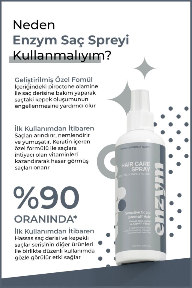 Enzym Cosmetics Hassas Saç Derisi ve Kepekli Saçlara Özel Saç Bakım Sprey 200 ml