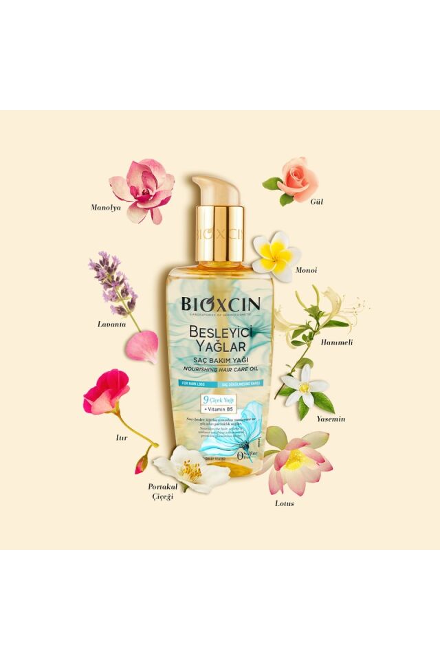 Bioxcin Sülfatsız Saç Bakım Yağı 150 ml – 9 Çiçek Yağı ve B5 Vitamini ile Dökülme Karşıtı, Kuru ve Yıpranmış Saçlar İçin Yoğun Besleyici