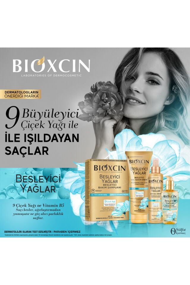 Bioxcin Sülfatsız Saç Bakım Yağı 150 ml – 9 Çiçek Yağı ve B5 Vitamini ile Dökülme Karşıtı, Kuru ve Yıpranmış Saçlar İçin Yoğun Besleyici