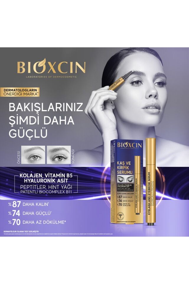 Bioxcin Kaş Kirpik Serumu - Kolajen Hyaluronik Asit Hint Yağı Keratin Peptidleri B5 Biocomplex B11