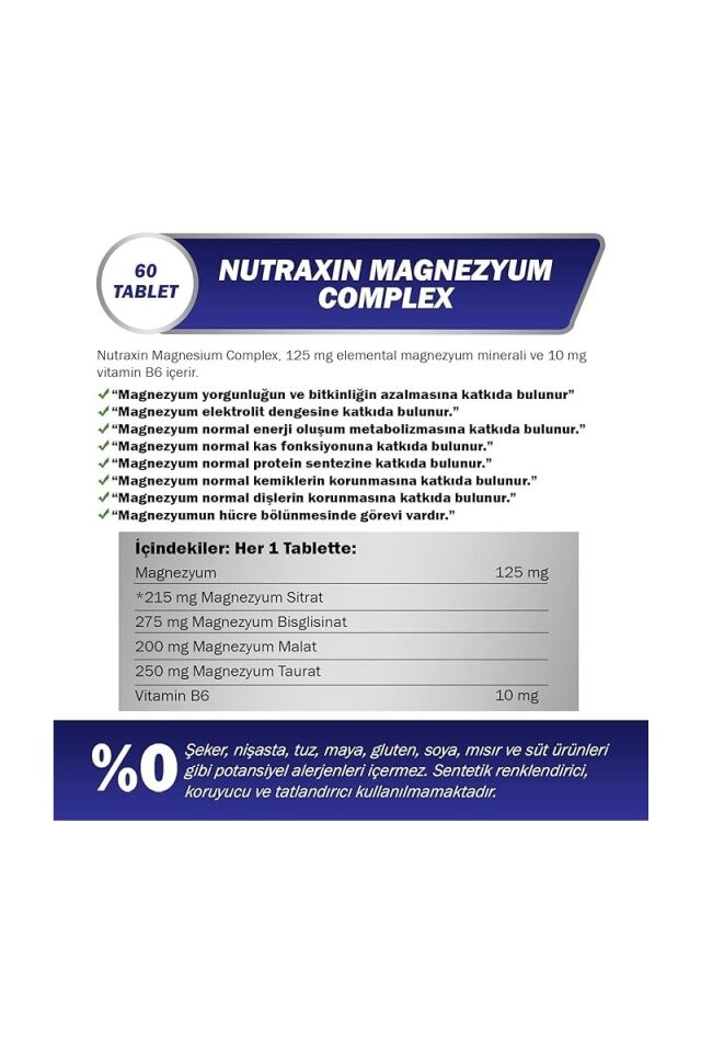 Nutraxin Magnezyum Complex+ Vitamin B6 60 Tablet