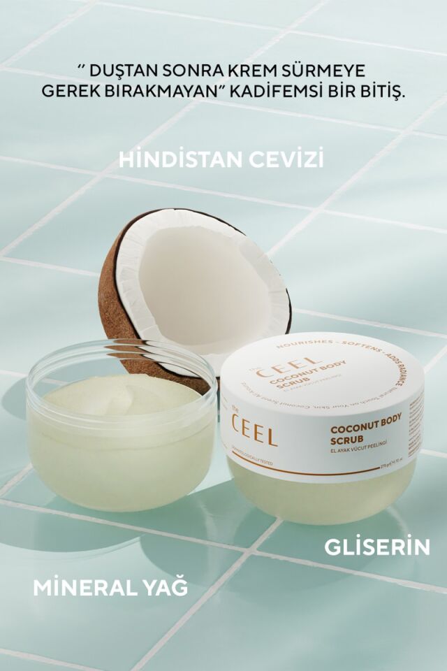 The Ceel Hindistan Cevizi Özlü Nemlendirici, Besleyici, Batık Giderici ve Arındırıcı Vücut Peelingi 275 gr