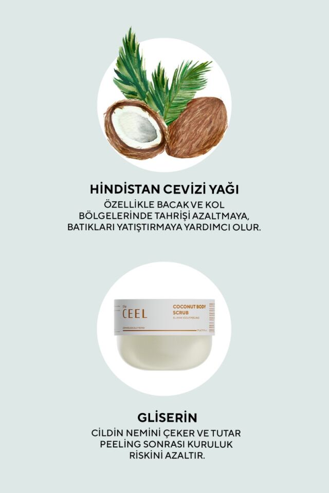 The Ceel Hindistan Cevizi Özlü Nemlendirici, Besleyici, Batık Giderici ve Arındırıcı Vücut Peelingi 275 gr