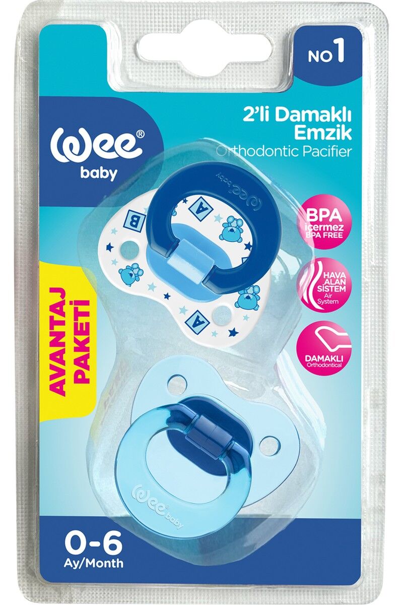Wee Baby 2’li Damaklı Emzik No:1 Mavi - Mavi Renk 0 - 6 Ay