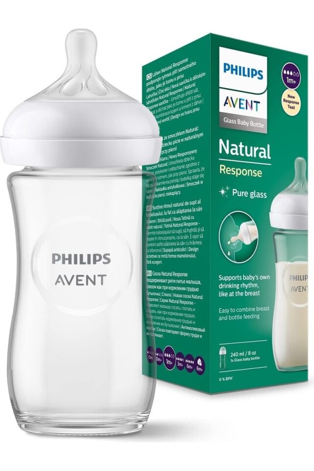 Philips Avent Doğal Tepkili Cam Biberon, 240ml, 3-6  Ay, SCY933/01