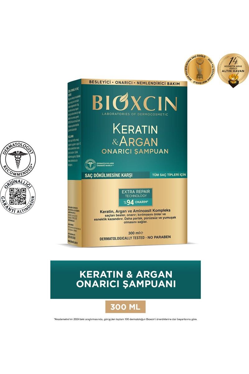 Bioxcin Keratin & Argan Onarıcı Şampuan 300 ml Sülfatsız Tüm Saçlar İçin Onarıcı Etki